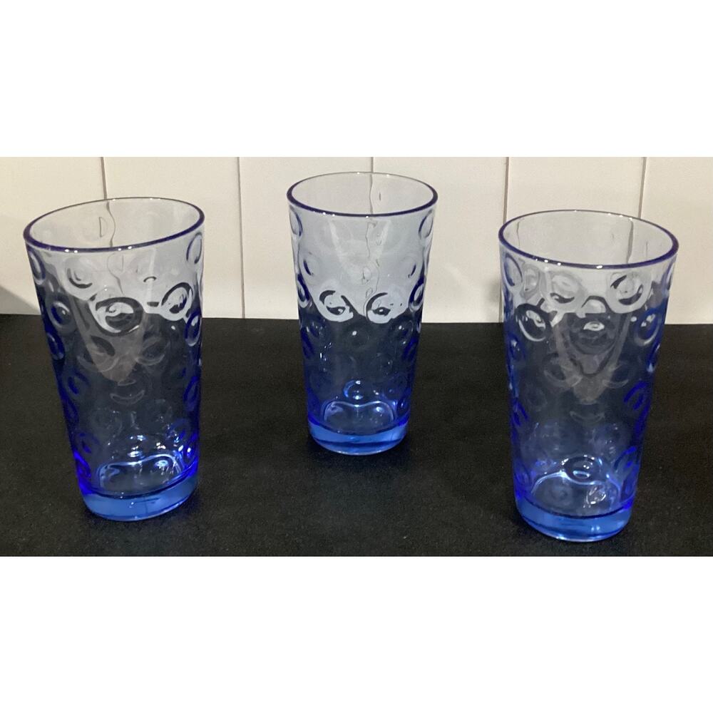 Pasabahce Polka Dot Optic Circle 16 oz Tumbler Drinking Glasses Blue Set of 3